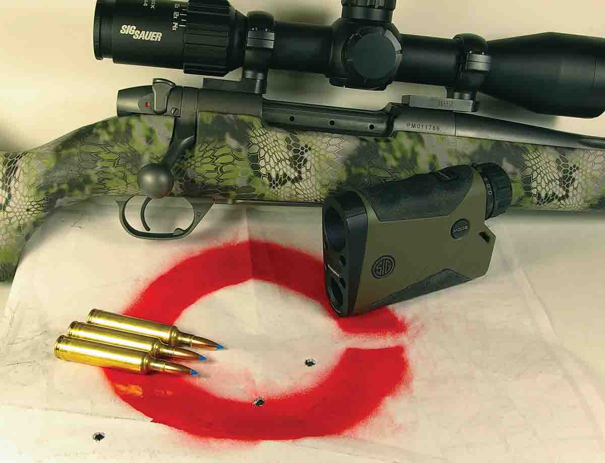 The KILO2400BDX transferred ballistic information to the SIG SIERRA3BDX 4.5-14x 44mm scope, resulting in three bullets hitting on target at 296 yards.